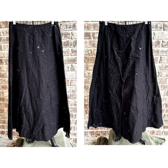 Vintage Liz Claiborne Black Sequined Maxi Skirt Size 6 Embroidered Floral READ - Picture 2 of 12